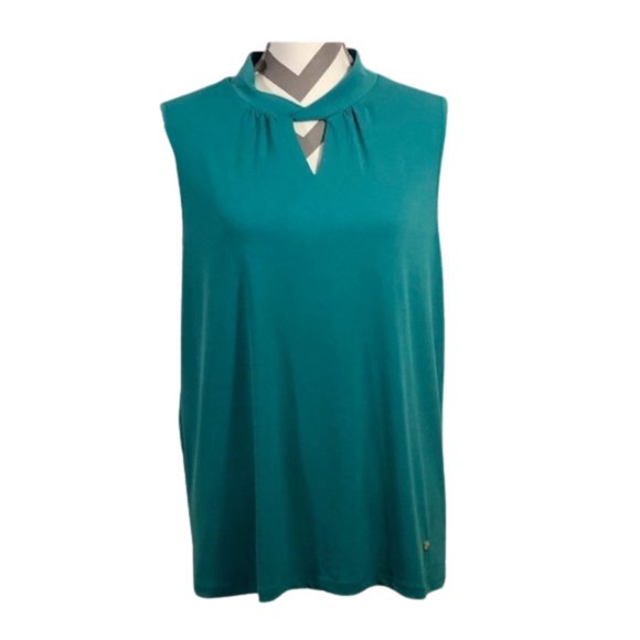 Anne Klein Tops - Anne Klein Dark Teal Lapis Sleeveless Blouse with Keyhole Cutout in Front